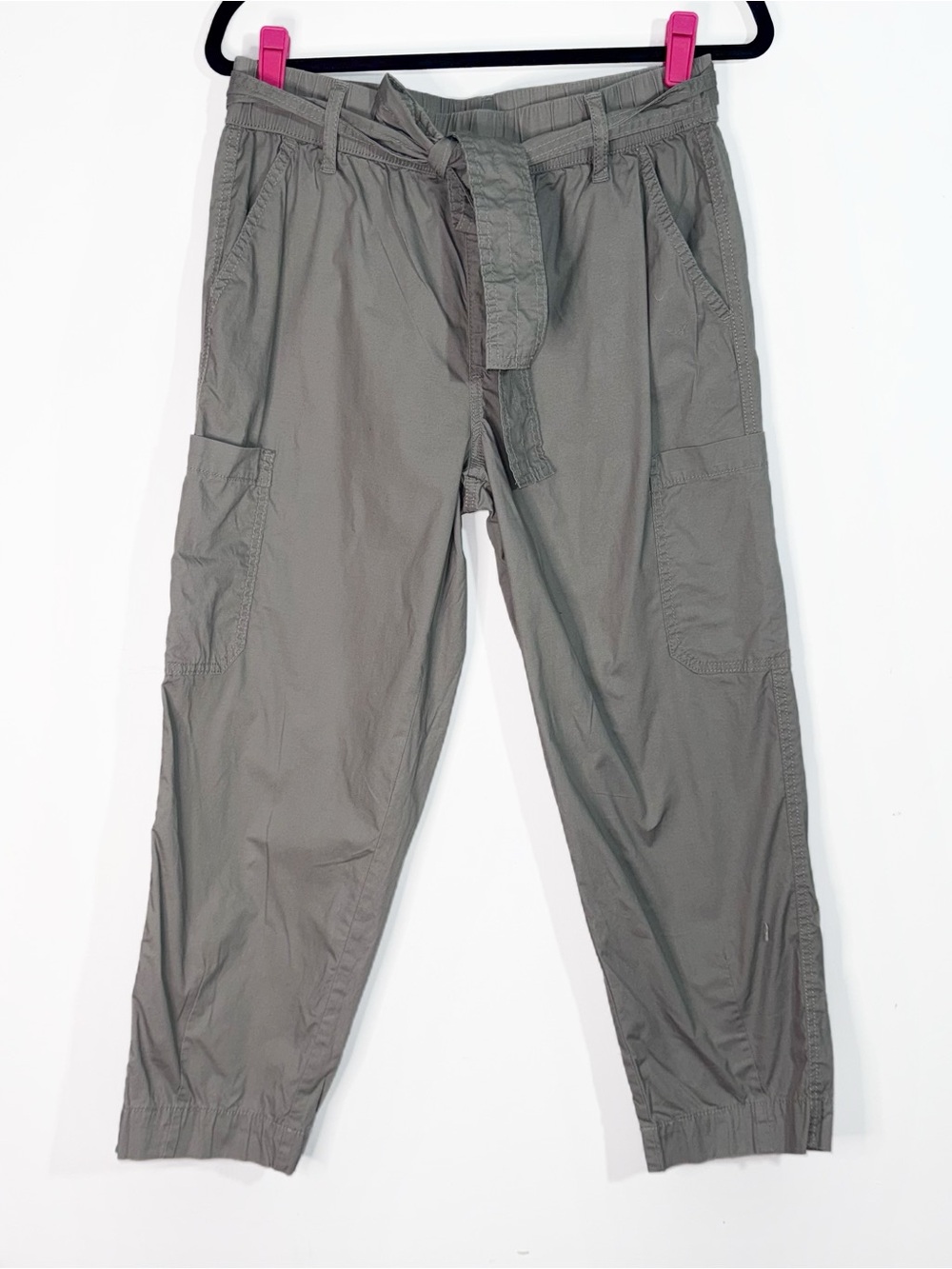 Chico’s Utility Cargo Pants Gray Tie Waist Cropped Tapered Size 4